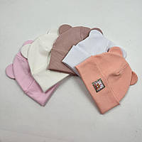 Трикотажна шапочка подвійна для дівчинки із рубчика «Ведмедик», ОПТ