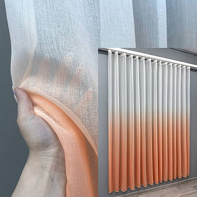 Готова тюль (3х2,5м) розтяжка "Омбре" на батисті (під льон), колір персиковий з білим. Код 578т 40-027