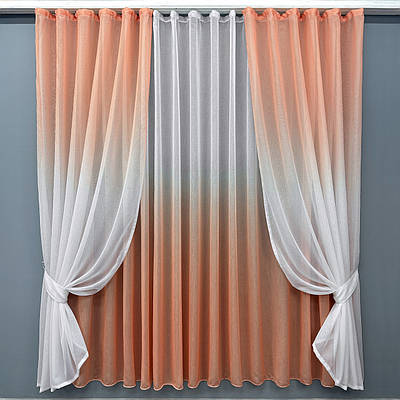 Комплект (4х2,5м + 2шт. 1,5x2,5м) розтяжка "Омбре" із батисту (під льон), колір персиковий з білим 031дк 578т 10-120