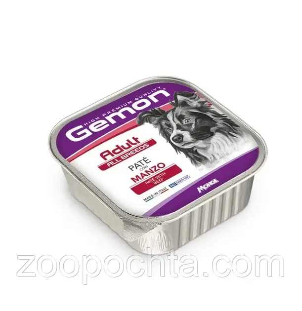 Вологий корм GEMON DOG WET Adult для собак усіх порід з яловичиною (паштет) 150 гр 24 шт, фото 1