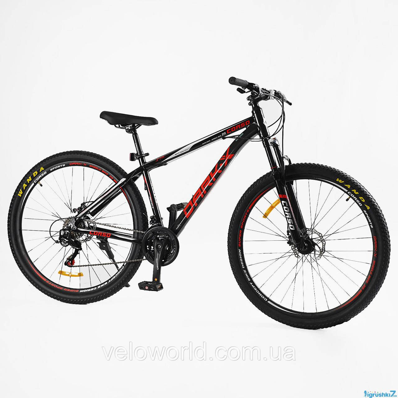 Велосипед спортивний Corso «Dark-X» 29" дюймів DX-29803 (1) алюмінієва рама 17", обладнання Shimano 21 швидкість, зібраний на 75%