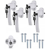 Ручка віконна з ключем Malatec для металопластикових вікон та балконних дверей 4 шт Біла (23438)