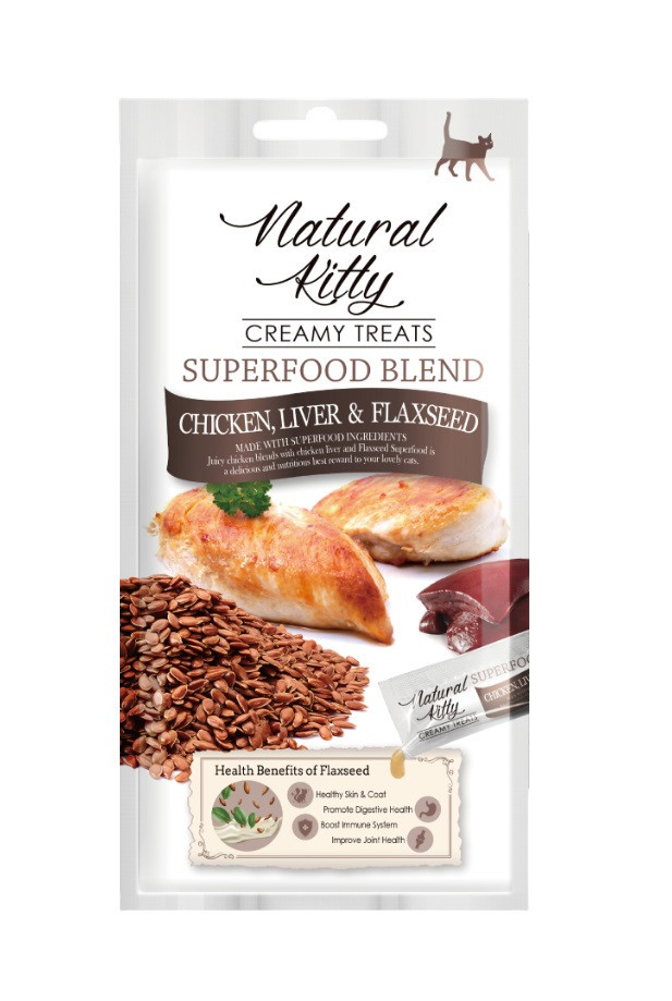 Крем-снек для котів Natural Kitty Creamy зі смаком курки печінки та насіння льону 4х12г