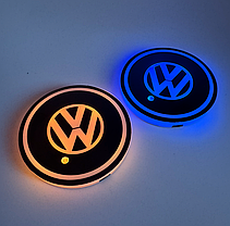 Светодиодная интелектуальная автомобильная подсветка подстаканника с логотипом VW (Фольксваген) RGB, фото 3