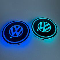 Светодиодная интелектуальная автомобильная подсветка подстаканника с логотипом VW (Фольксваген) RGB, фото 4