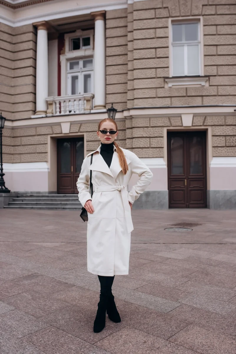 Жіноче пальто замшеве двобортне класичне молочне весняне осіннє, фото 1