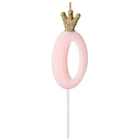 Свічка-цифра PartyDeco "Світло-рожева з короною" - 0
