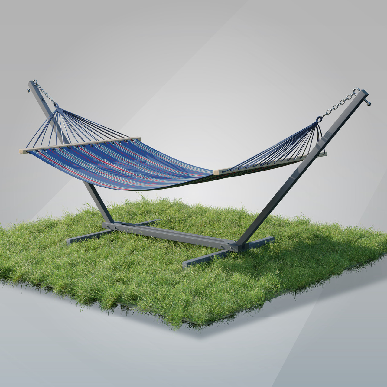 Стійка для гамака WCG + Двомісний Гамак з планкою RIO синій XXL 200х150 WCG. Садовий гамак, фото 1