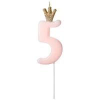 Свічка-цифра PartyDeco "Світло-рожева з короною" - 5