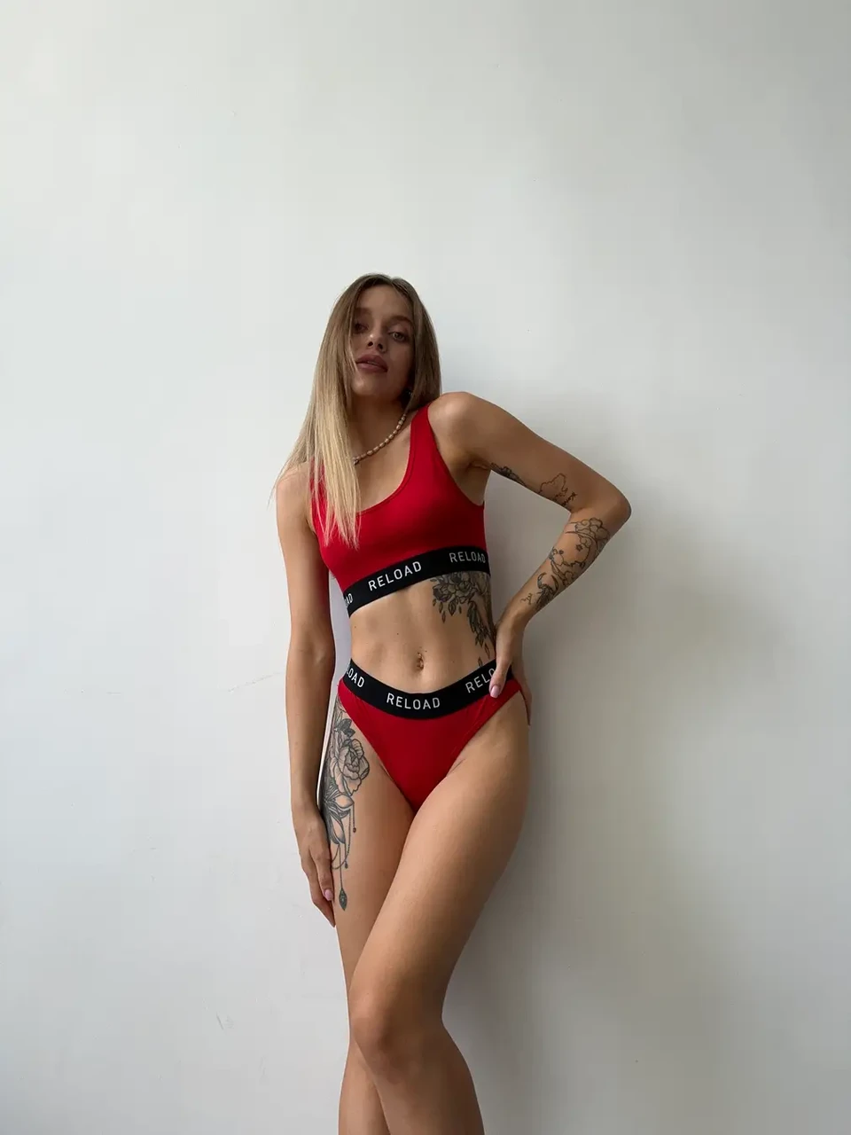 Жіноча спортивна білизна Reload Топ + Труси червона бавовняна Комплект білизни повсякденний, фото 1