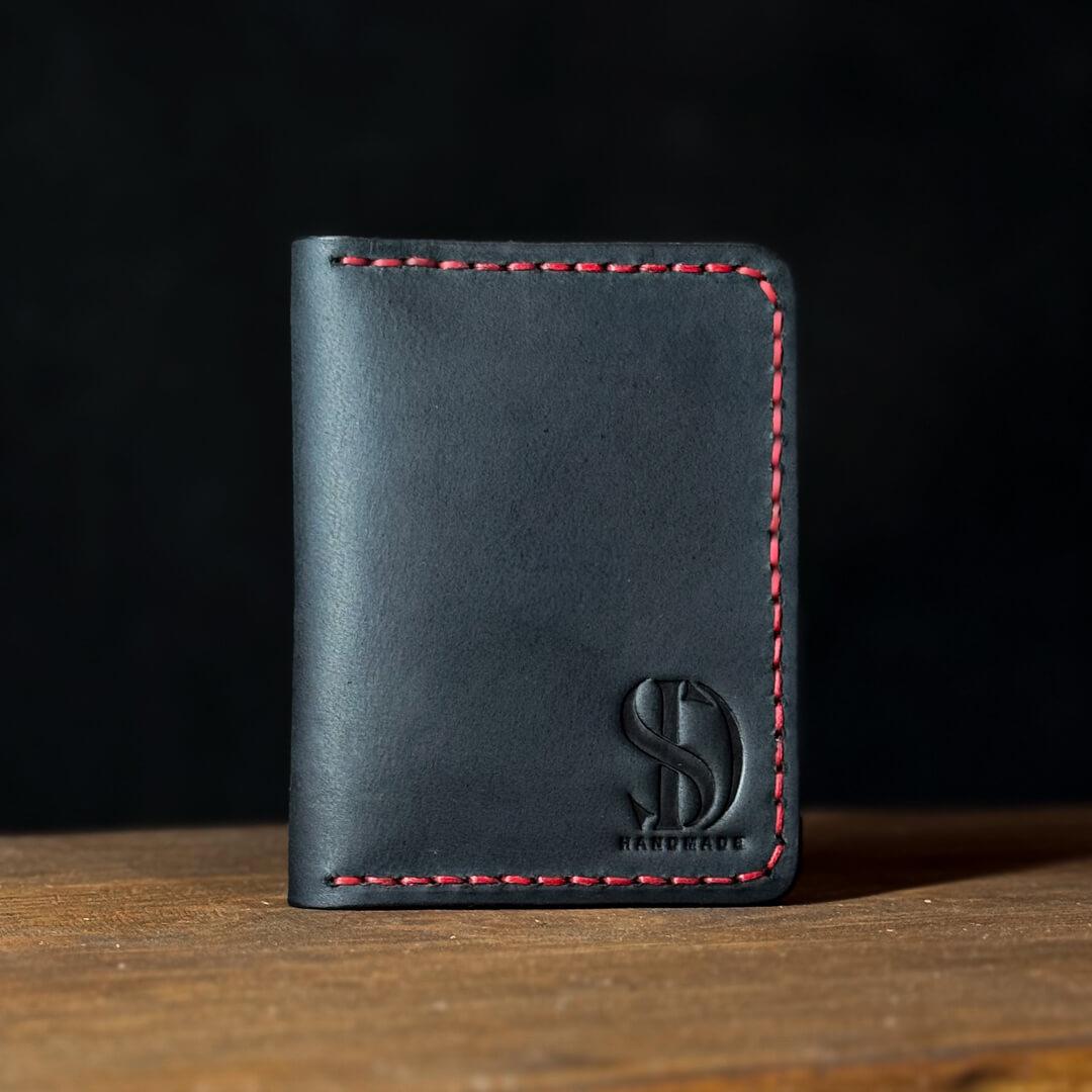 Обкладинка для водійських прав та техпаспорту чорна з червоною ниткою, фото 1