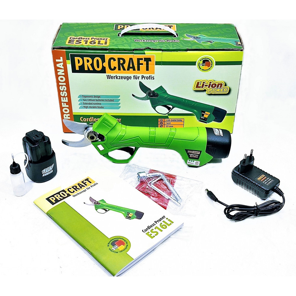 Акумуляторний секатор Procraft ES16Li (безщітковий) +1 акумулятора та ЗУ, фото 1