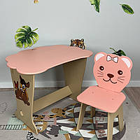Дитячий столик з малюнком Оленятко і стільчик Ведмежатко. Столик рожевий хмарка