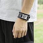 Браслет чоловічий шкіряний Wolf Power Silver широкий, фото 8