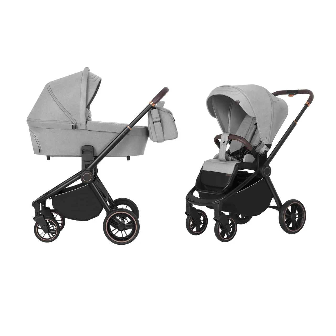 Дитяча універсальна коляска CARRELLO Epica CRL-8510/1 (2in1) сіра з чорною рамою EVA колеса + дощовик, фото 1
