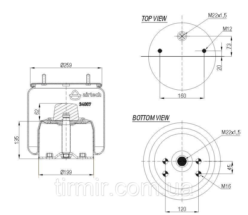 Пневморесора підвіски 4007NP03 зі стаканом металевим, фото 1