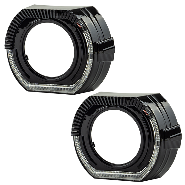 Маска декоративна для автомобільних фар DriveX MS A-103 3.0" Black White+Yellow з вбудованою підсвіткою, фото 1