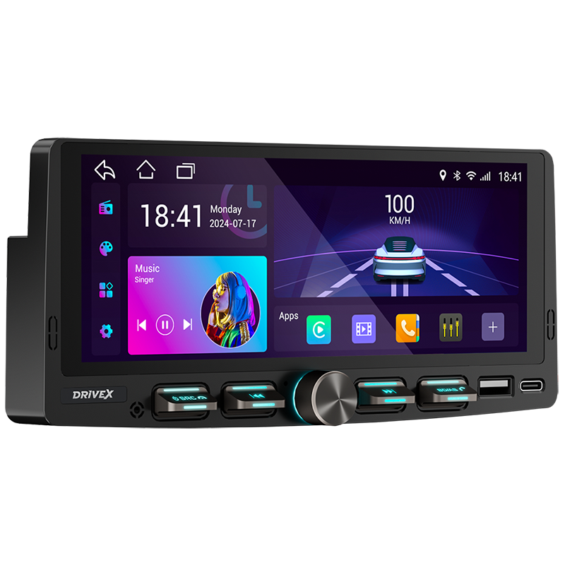 Автомобільний мультимедійний центр 1-Din 7" з бездротовим CarPlay та Android Auto - DriveX AND-7500 4xCores, фото 1