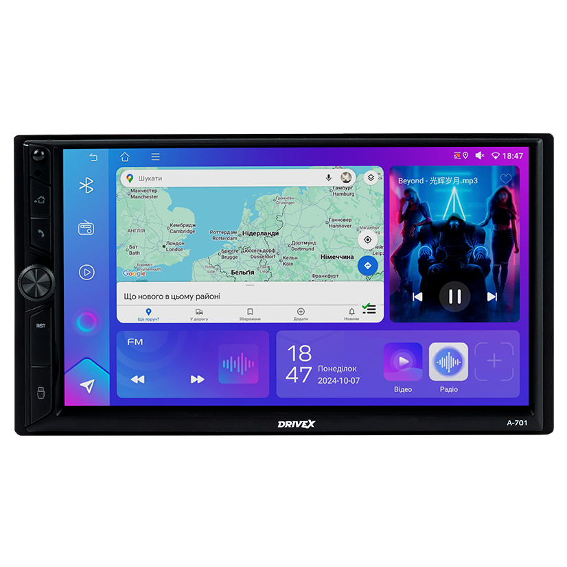 Автомобільний мультимедійний центр 2-Din 7" з бездротовим CarPlay та Android Auto - DriveX A-701 2-Din 7"