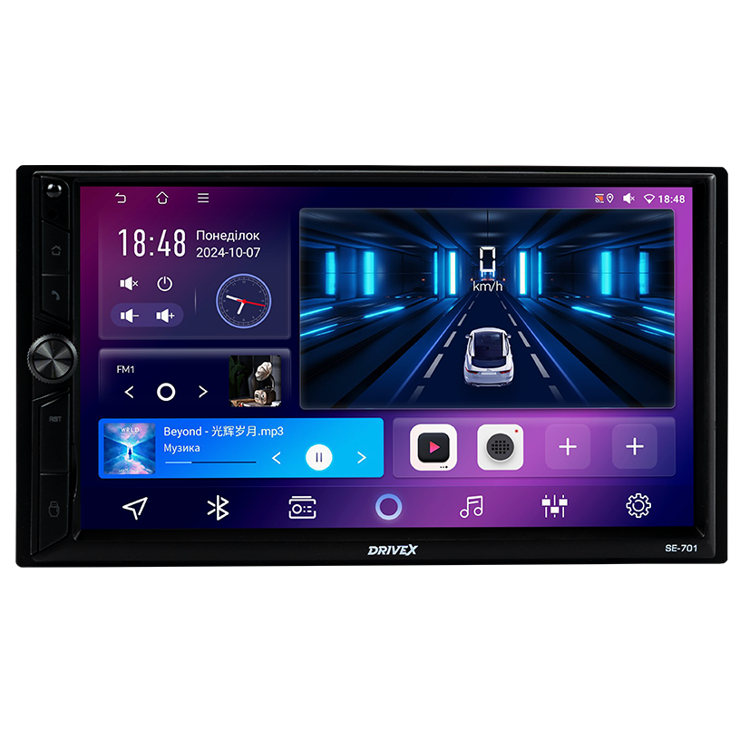 Автомобільний мультимедійний центр 2-Din 7" з бездротовим CarPlay та Android Auto - DriveX SE-701 2-Din 7" DSP, фото 1