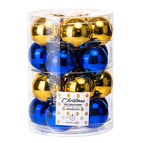 Набір скляних ялинкових куль "Тепло Різдва" (6 см * 20 шт, синьо-золотий мікс) ELISEY