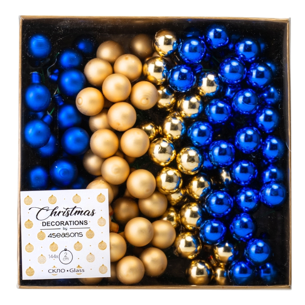Набір скляних ялинкових куль "Зимові ягідки" (2 см * 144 шт, синьо-золотий мікс) ELISEY, фото 1