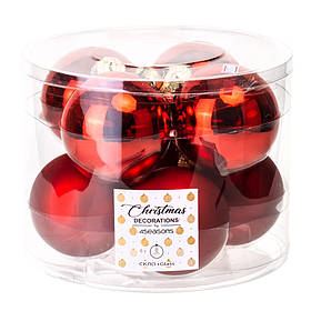Набір скляних ялинкових куль "Різдвяний шарм" (8 см * 8 шт, червоний мікс) ELISEY
