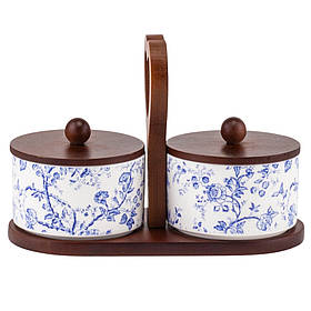 Набір ємностей для зберігання з бамбуковою кришкою "Синій прованс", 21*10 см ELISEY