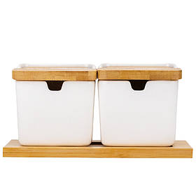 Набір ємностей для зберігання на бамбуковій підставці "Ласунка", 20 см ELISEY