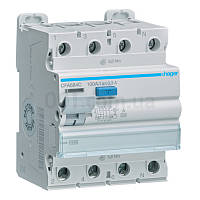 ПЗВ HAGER 4P, 100A, 300 mA, тип A, 10kA CFA684C, диференціальне реле чотириполюсний пристрій захисного відкол