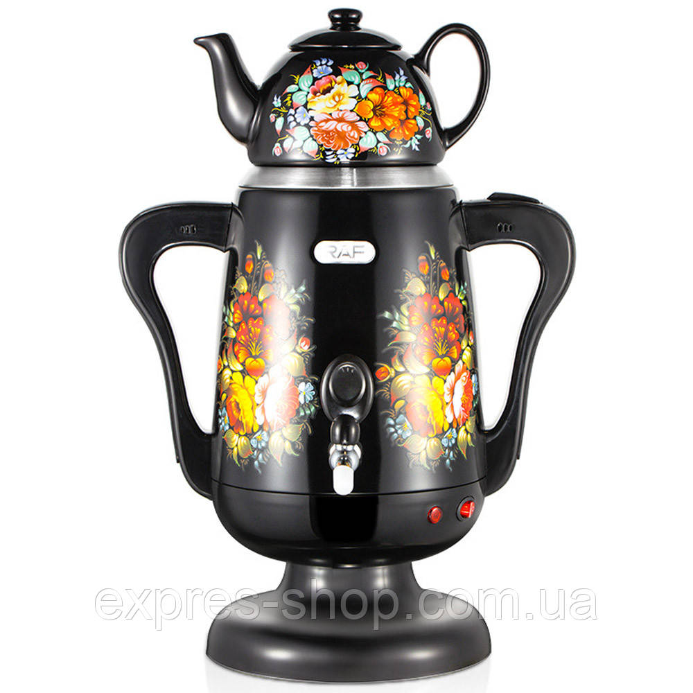 Електричний самовар 2в1, на 3,5л із заварним чайником 0,6л, R7118B, Чорний / Електросамовар / Чайник самовар, фото 1