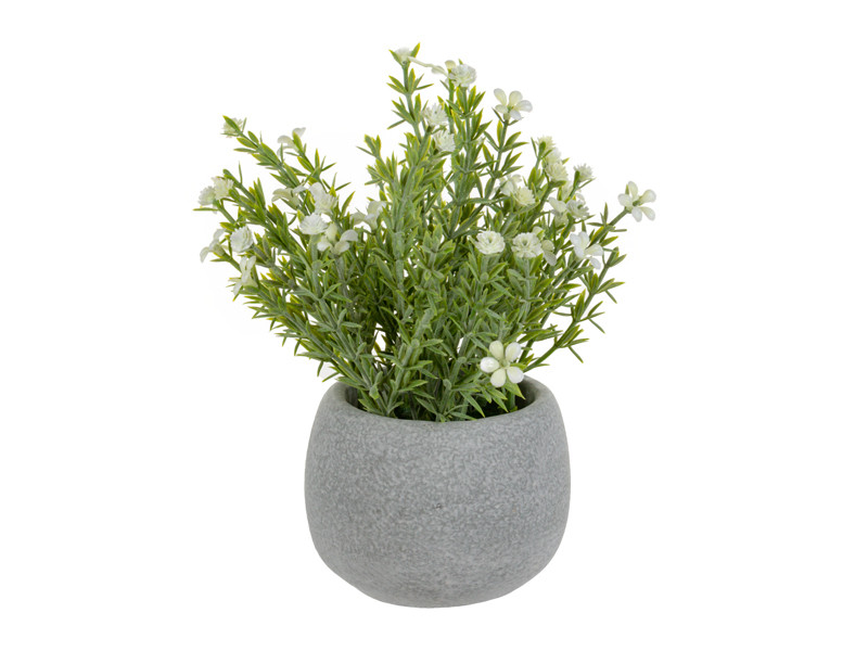Штучна рослина хебе білий 16х10х10 см (шовк штучний/ пластик/ цемент), фото 1
