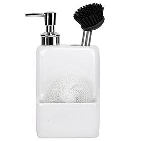 Диспенсер з губкою та щіткою "Затишний дім", білий, 11*20 см ELISEY