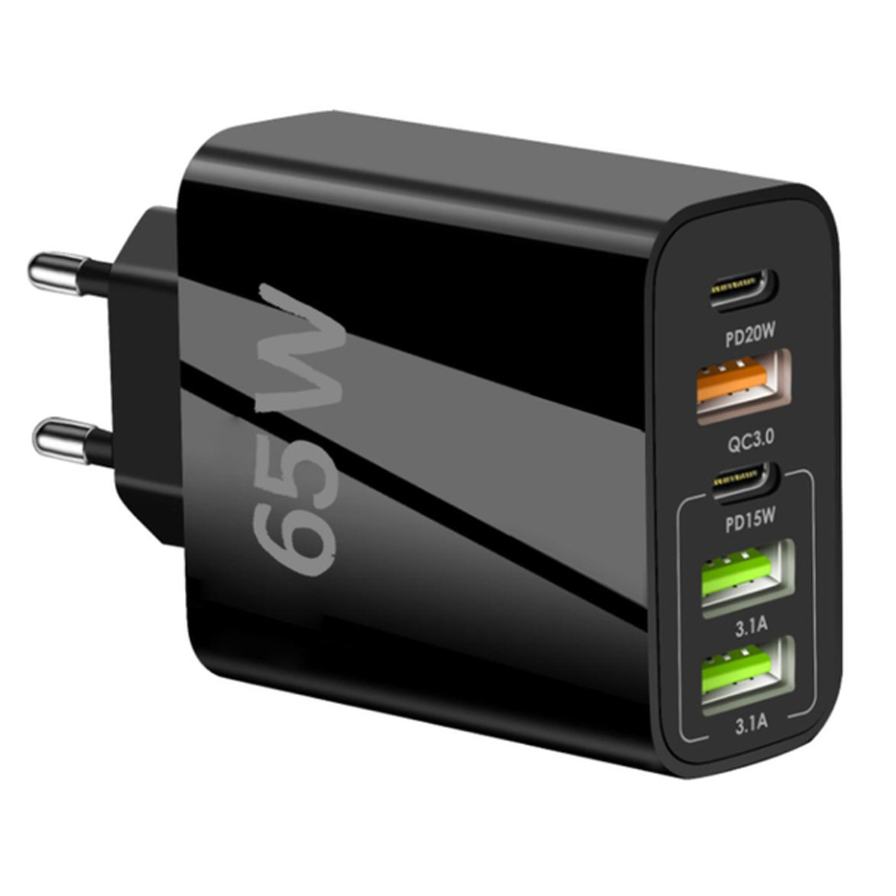 Зарядний пристрій 65W PD+QC – Швидка зарядка для смартфонів, планшетів та ноутбуків чорний