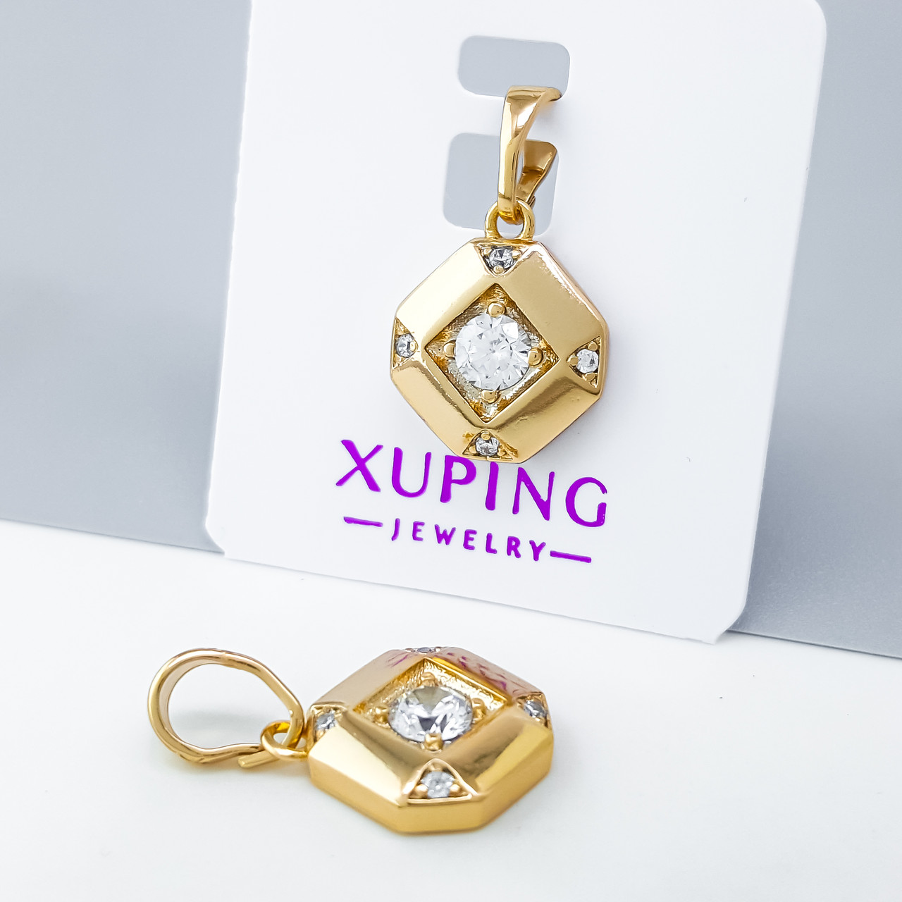 Кулон "Ромб" зі вставкою цирконію, медичне золото Xuping 18К, фото 1