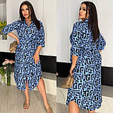 Блакитне плаття на ґудзиках зі штапелю з абстрактним принтом, фото 3
