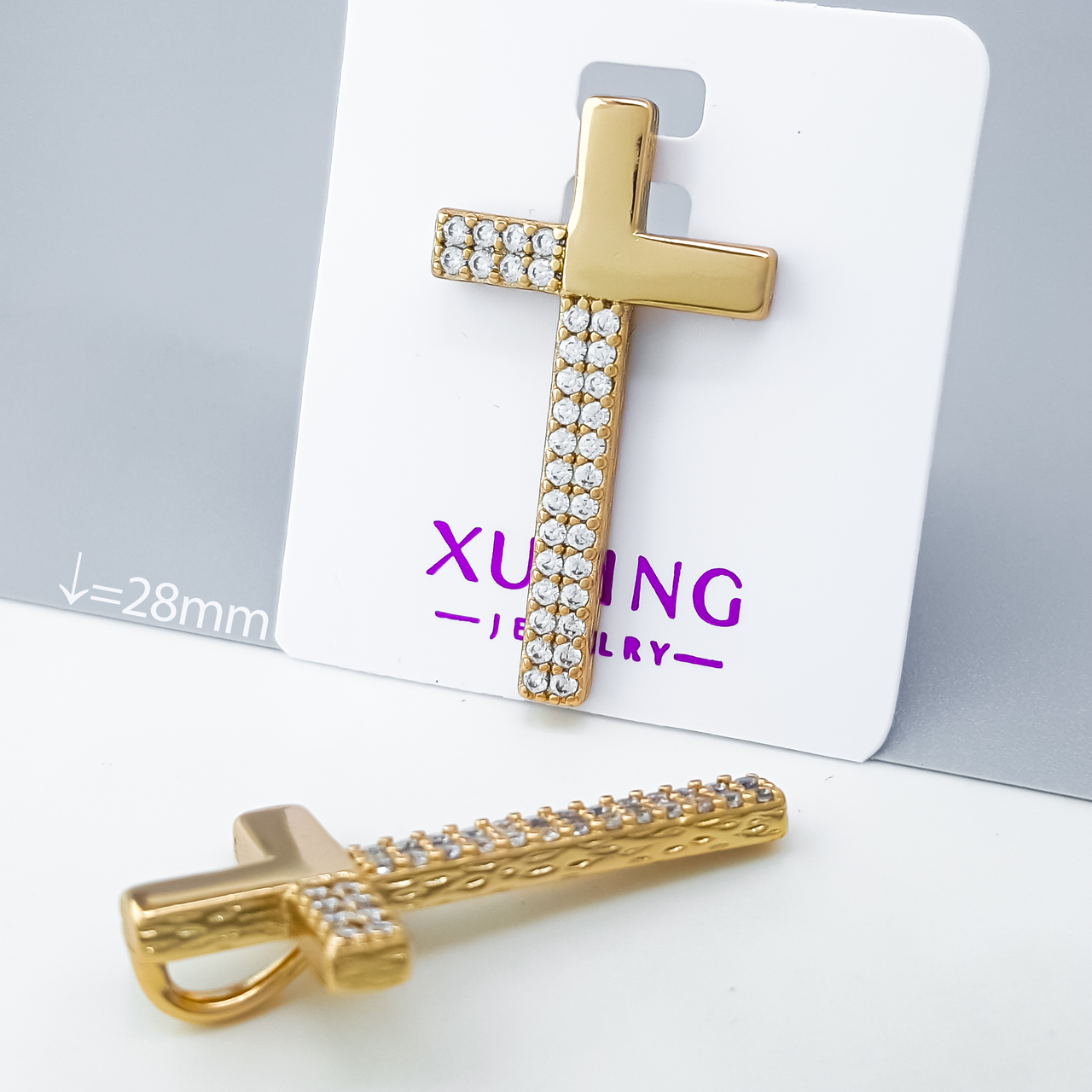 Хрест "Комбінований" із вставкою цирконію, медичне золото Xuping 18К, фото 1