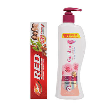 Лосьйон для тіла з ароматом троянд GULABARI DABUR ГУЛАБІРІ 200мл із зубною пастою RED TOOTHPASTE DABUR Ред Дабур