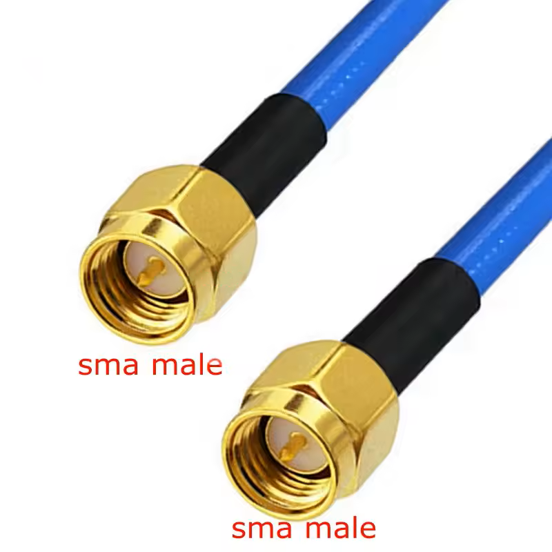 Пігтейл SMA male - SMA male, прямий, латунь, кабель коаксіальний RG405, 10-200см, 50Ом, високочастотний, обтиск