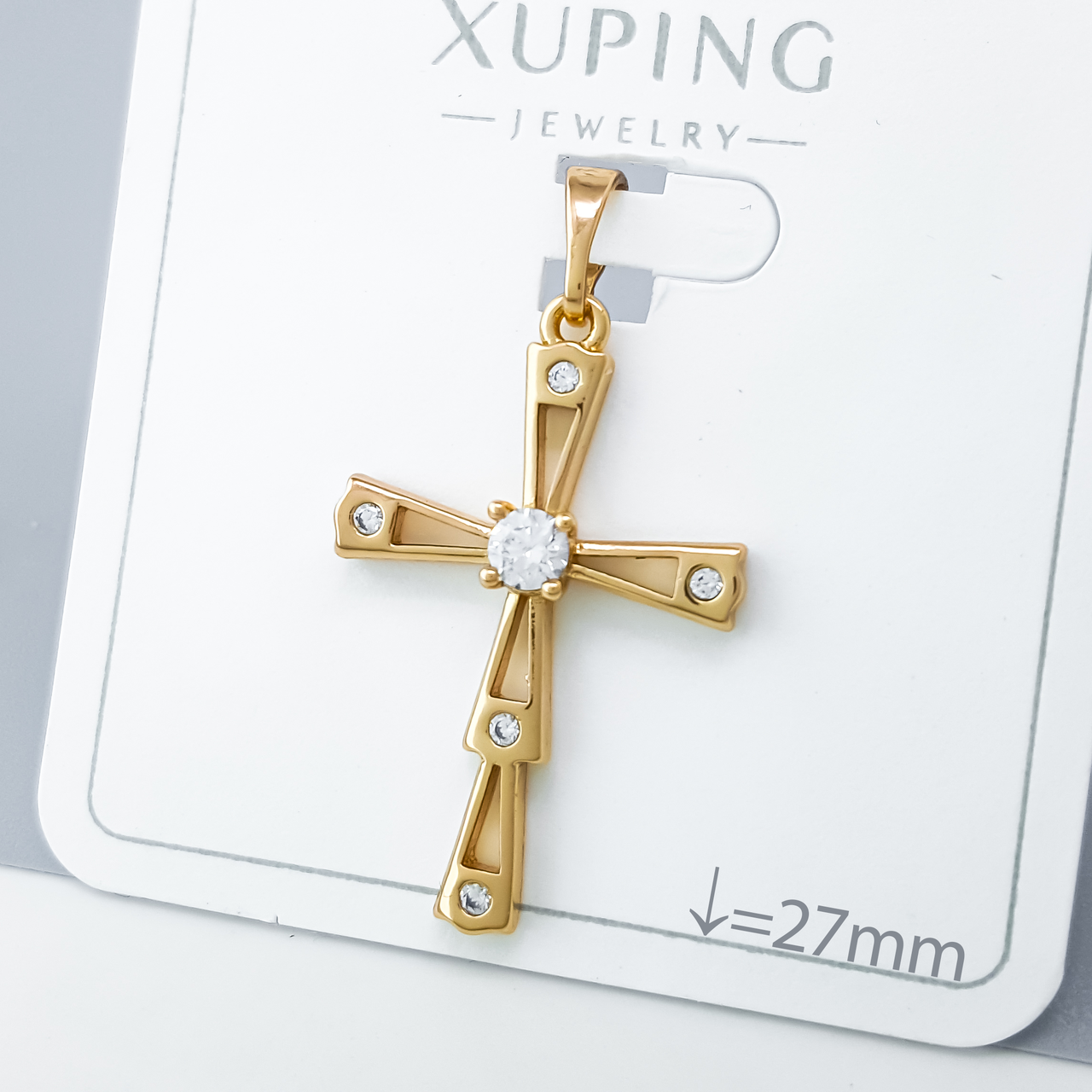 Хрест "Фігурний" із вставкою цирконію, медичне золото Xuping 18К