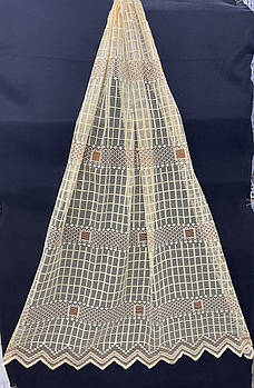 Коротка тюль сітка на метраж, золотистого кольору з коричневою вишивкою, висота 1,5 м (136-2)