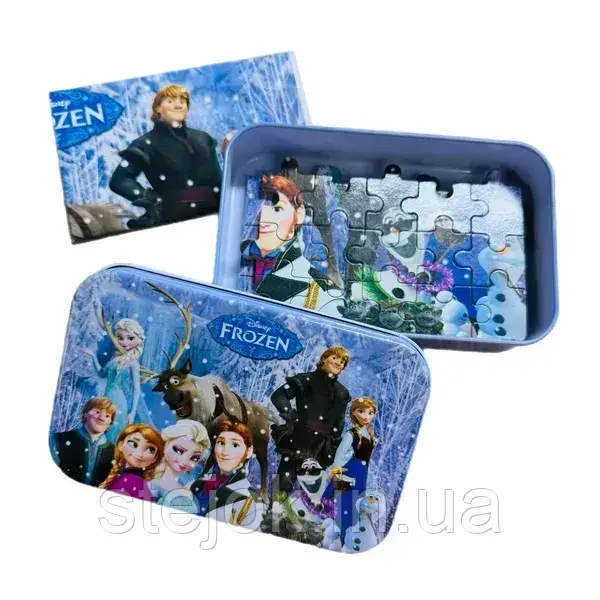 Пазл дерев'яний 60 шт. Frozen II металева коробка, фото 1