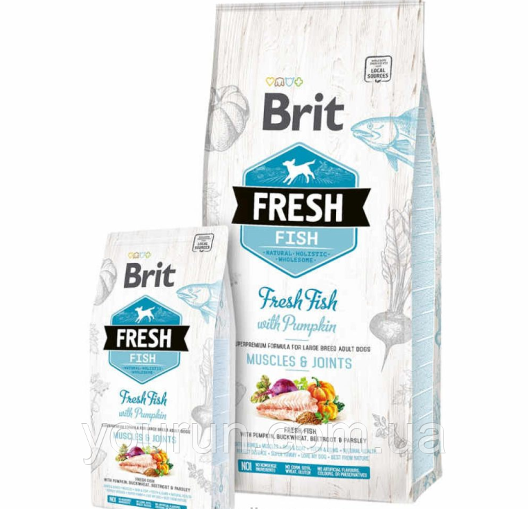 Brit Fresh (Брит Фреш) LARGE ADULT Корм для дорослих собак великих порід з рибою та гарбузом, 2.5кг