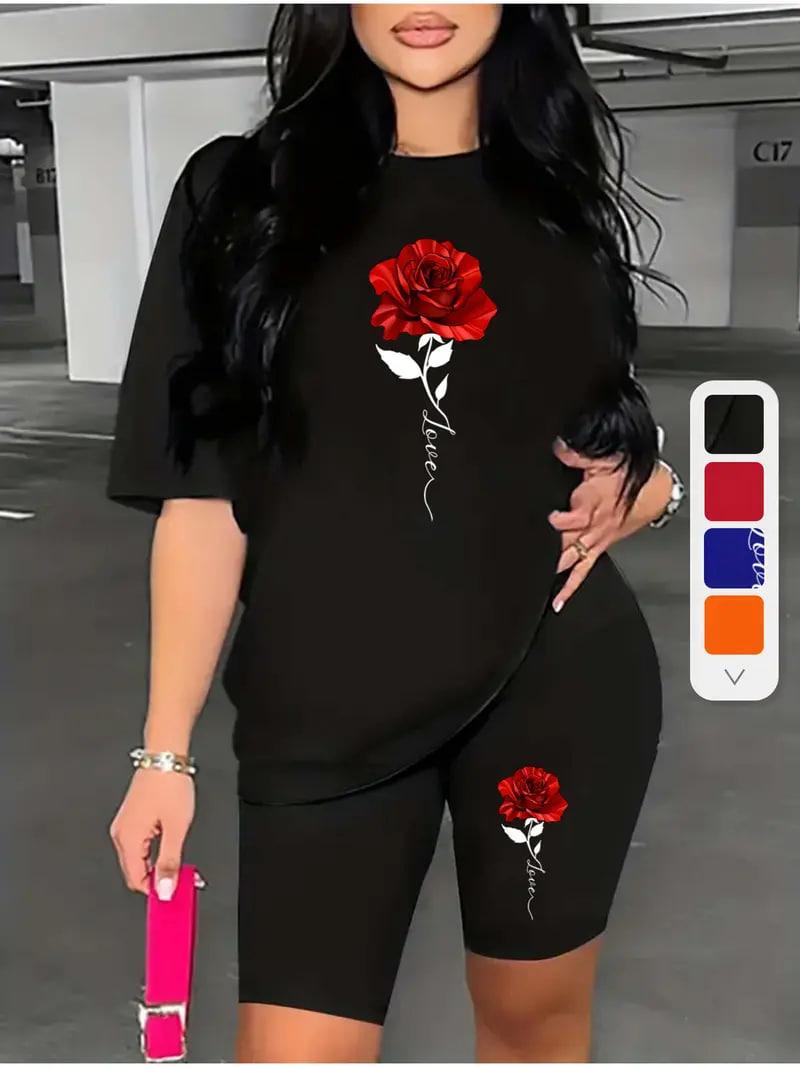 Жіночий літній костюм: футболка вільного крою та велосипедки з принтом, фото 1