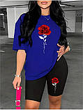 Жіночий літній костюм: футболка вільного крою та велосипедки з принтом, фото 4