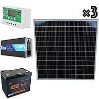 Комплект сонячної електростанції 2500Вт: панелі 3×170W + інвертор 2500/5000Вт чиста синусоїда + ШИМ 30A та АКБ 12V 100Ah 1200Вт