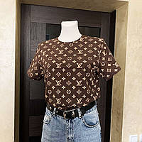 Футболка жіноча з візерунком Луї Вітон коричнева Five Stars 10916-S