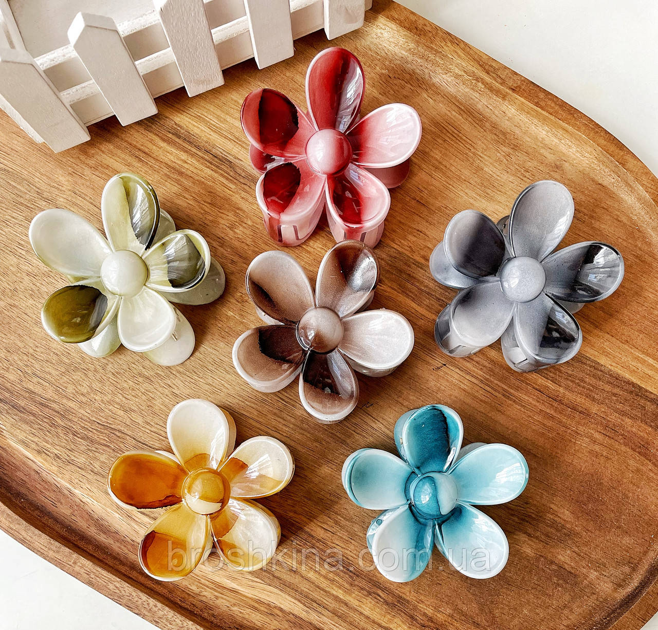 Краби для волосся пластикові оптом 8*8 см 12 шт/уп  КВІТКА, фото 1