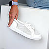 Базові білі прошиті кеди натуральна шкіра текстильна сітка, фото 3