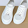 Базові білі прошиті кеди натуральна шкіра текстильна сітка, фото 7